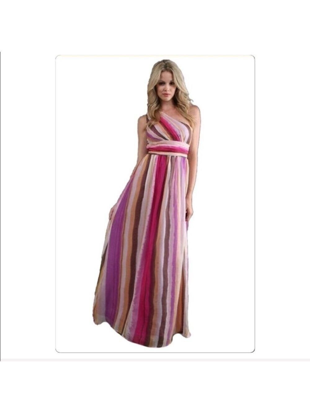 DECODE 1.8 One Shoulder Silk watercolor striped maxi dress size 0